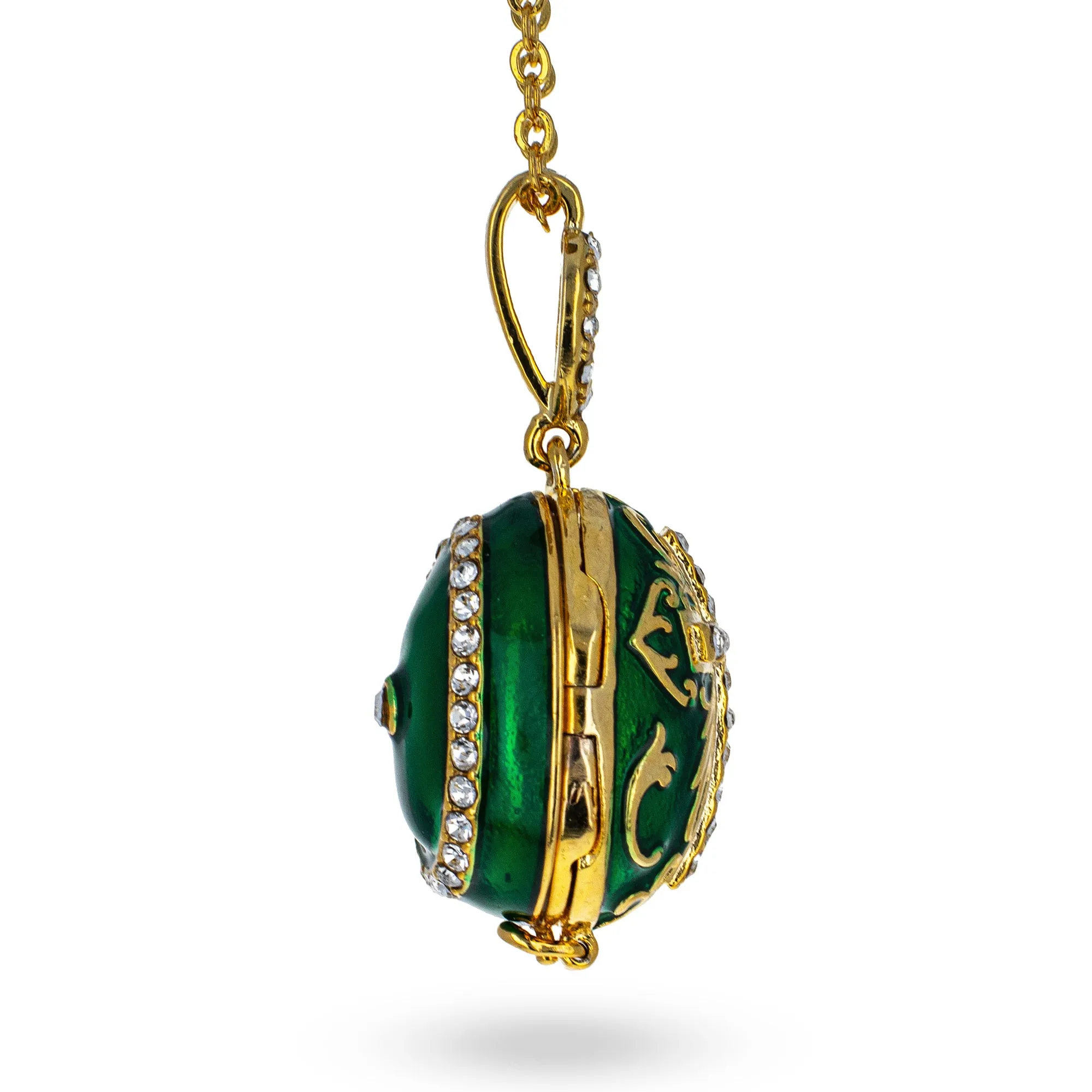 Green Brass 50 Crystals Triptych Icons Royal Egg Pendant Necklace