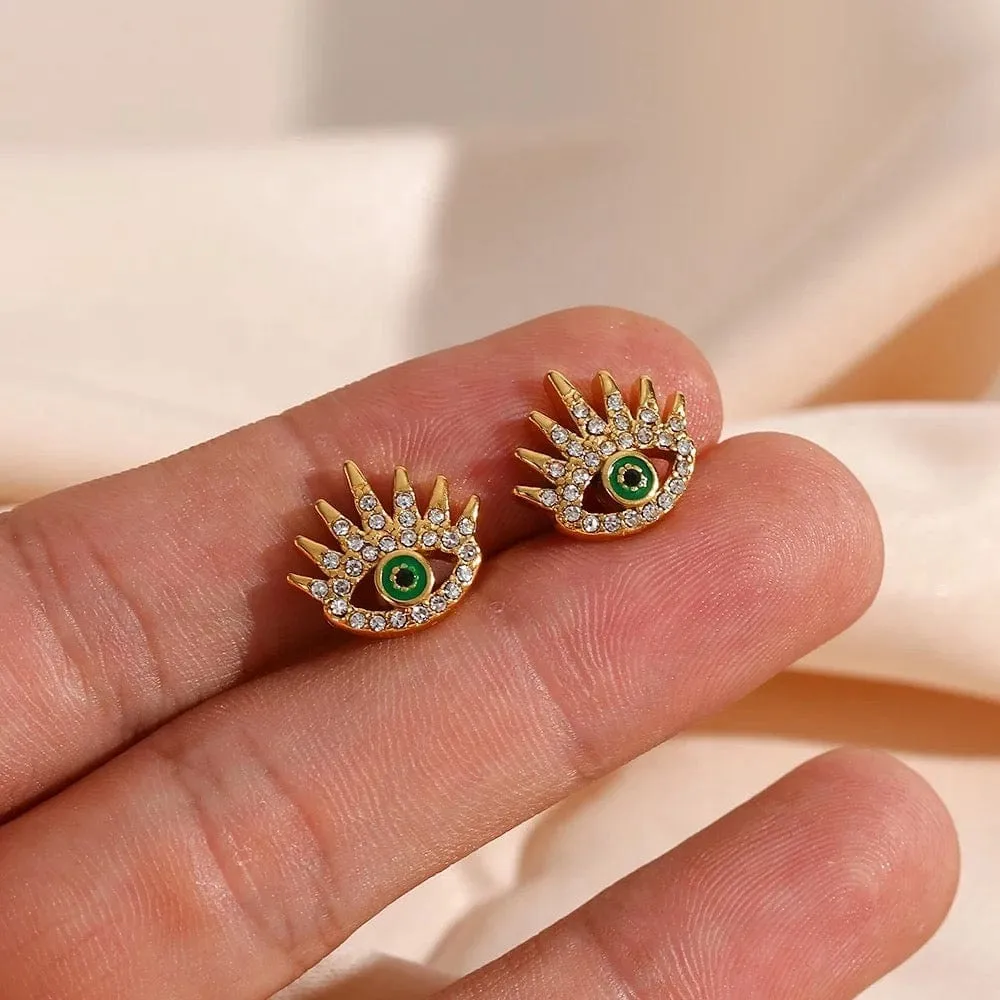 Green Evil Eye Studs