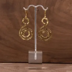 Hammered Circle Scrolled Dangle Earrings Gold Tone