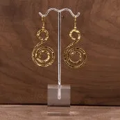 Hammered Circle Scrolled Dangle Earrings Gold Tone