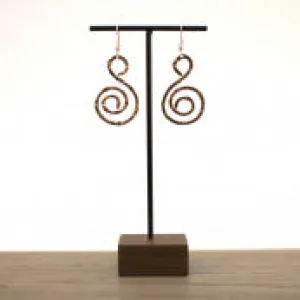 Hammered Circle Scrolled Dangle Earrings Rose Gold Tone