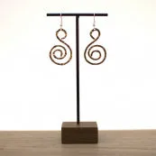Hammered Circle Scrolled Dangle Earrings Rose Gold Tone