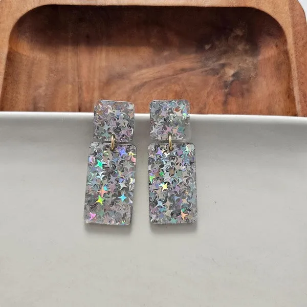 Ida Earrings - Silver Glitter