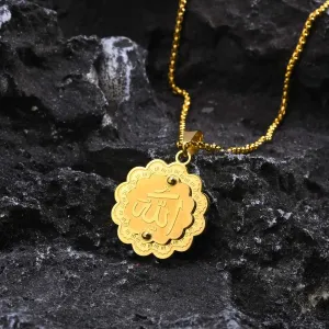Islam Allah Men Necklaces,Gold Color 3D Flower Shape Pendant with Box Chain