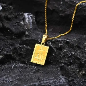 Islam Allah Men Necklaces,Gold Color Geometric Rectangle Pendant