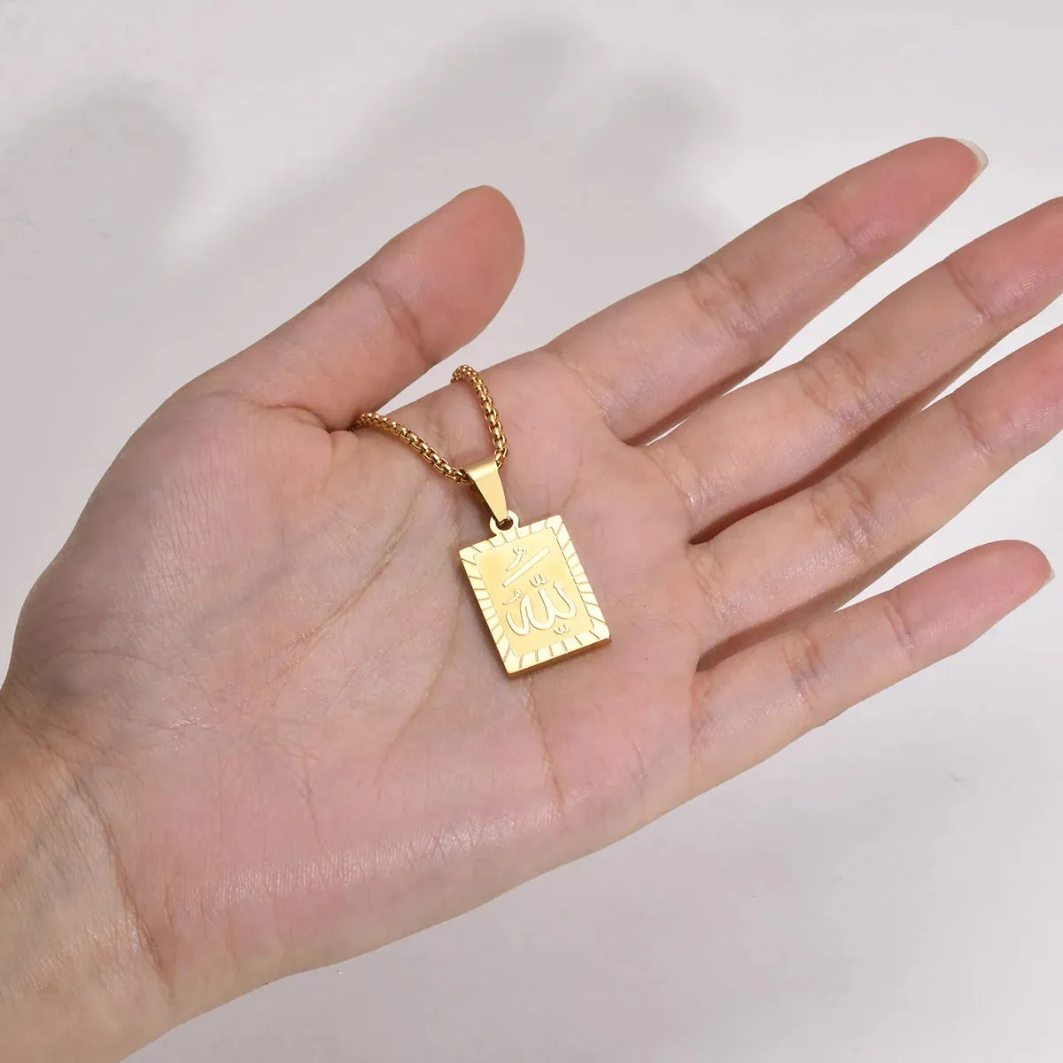Islam Allah Men Necklaces,Gold Color Geometric Rectangle Pendant