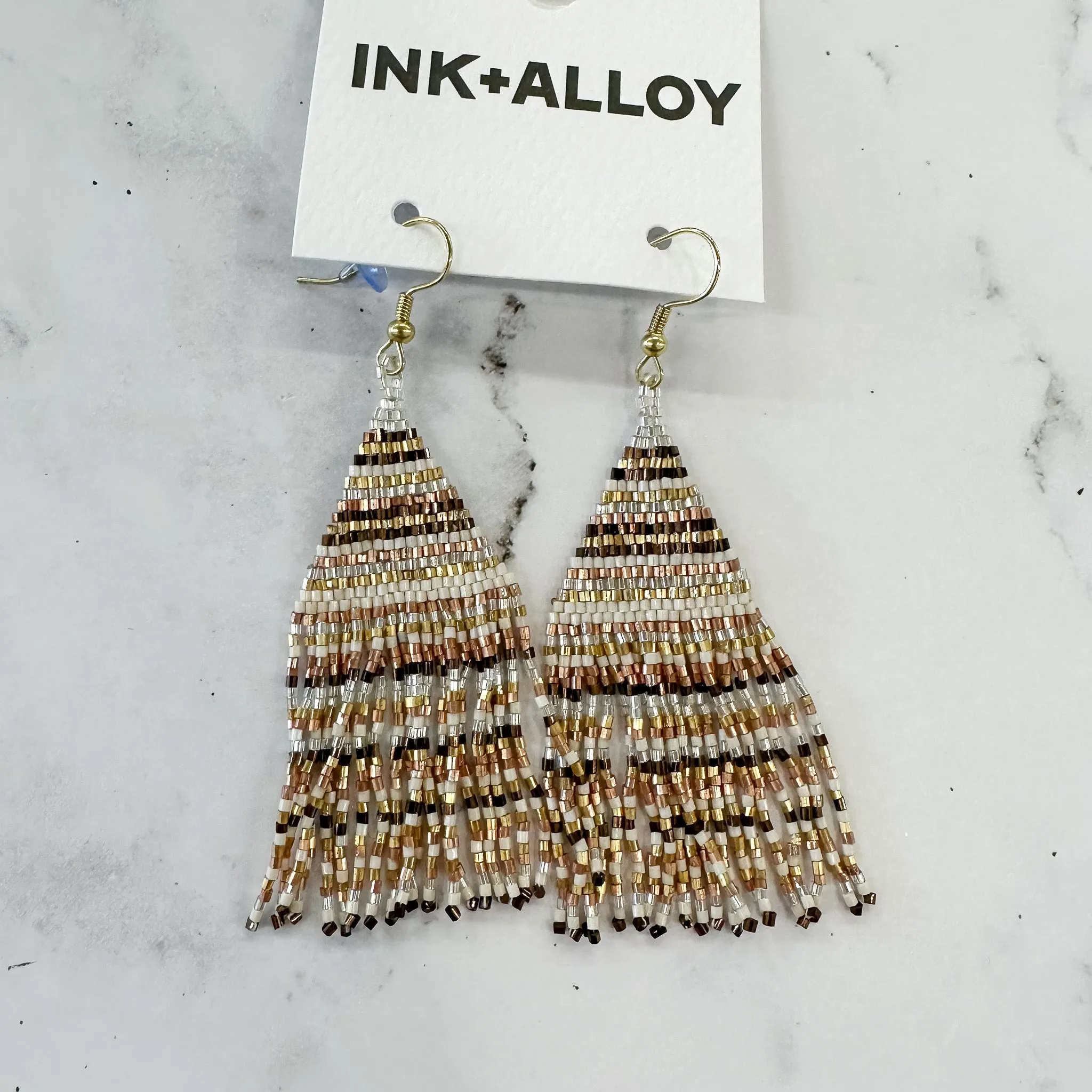 Ivory, Gold, Rose Gold Fringe Luxe Stripe Earrings by Ink & Alloy
