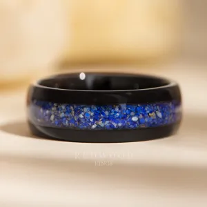 Lapis Lazuli Tungsten Ring, Polished Black - 8MM