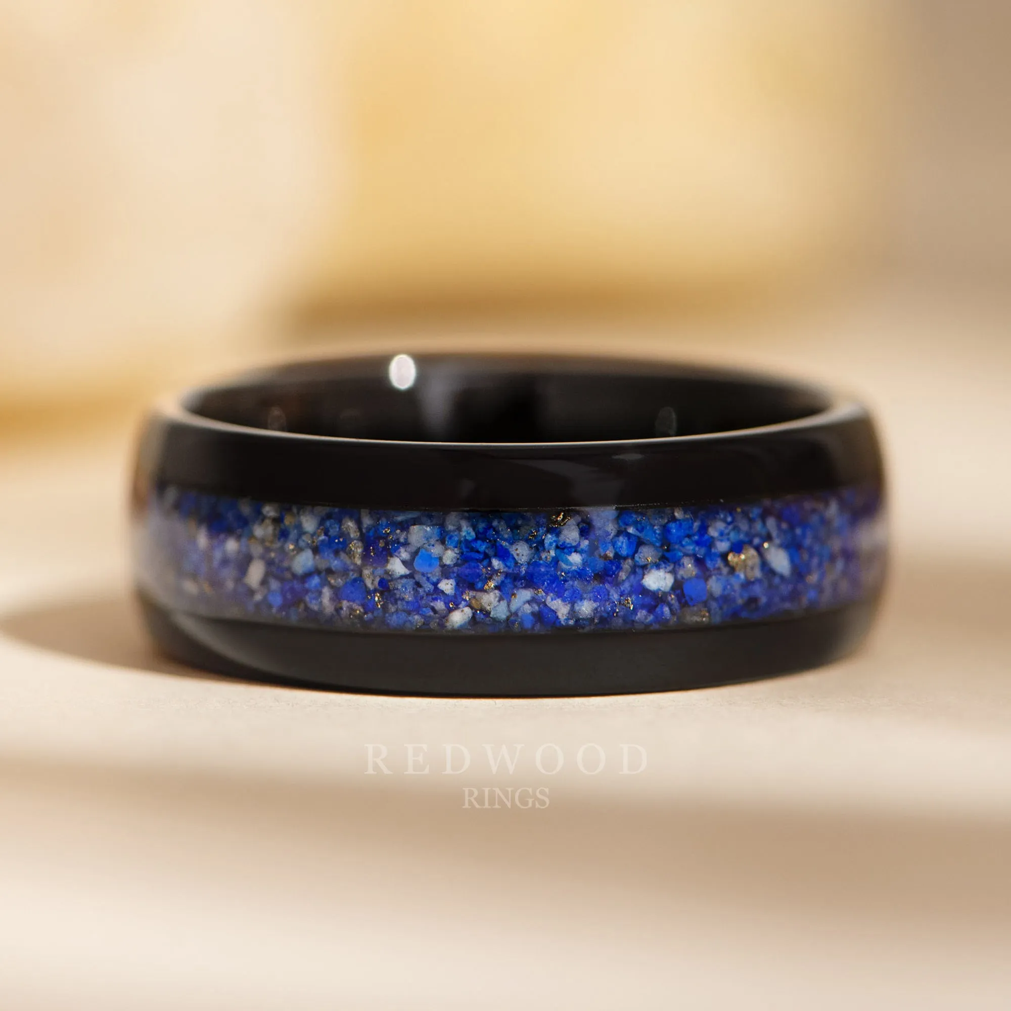 Lapis Lazuli Tungsten Ring, Polished Black - 8MM
