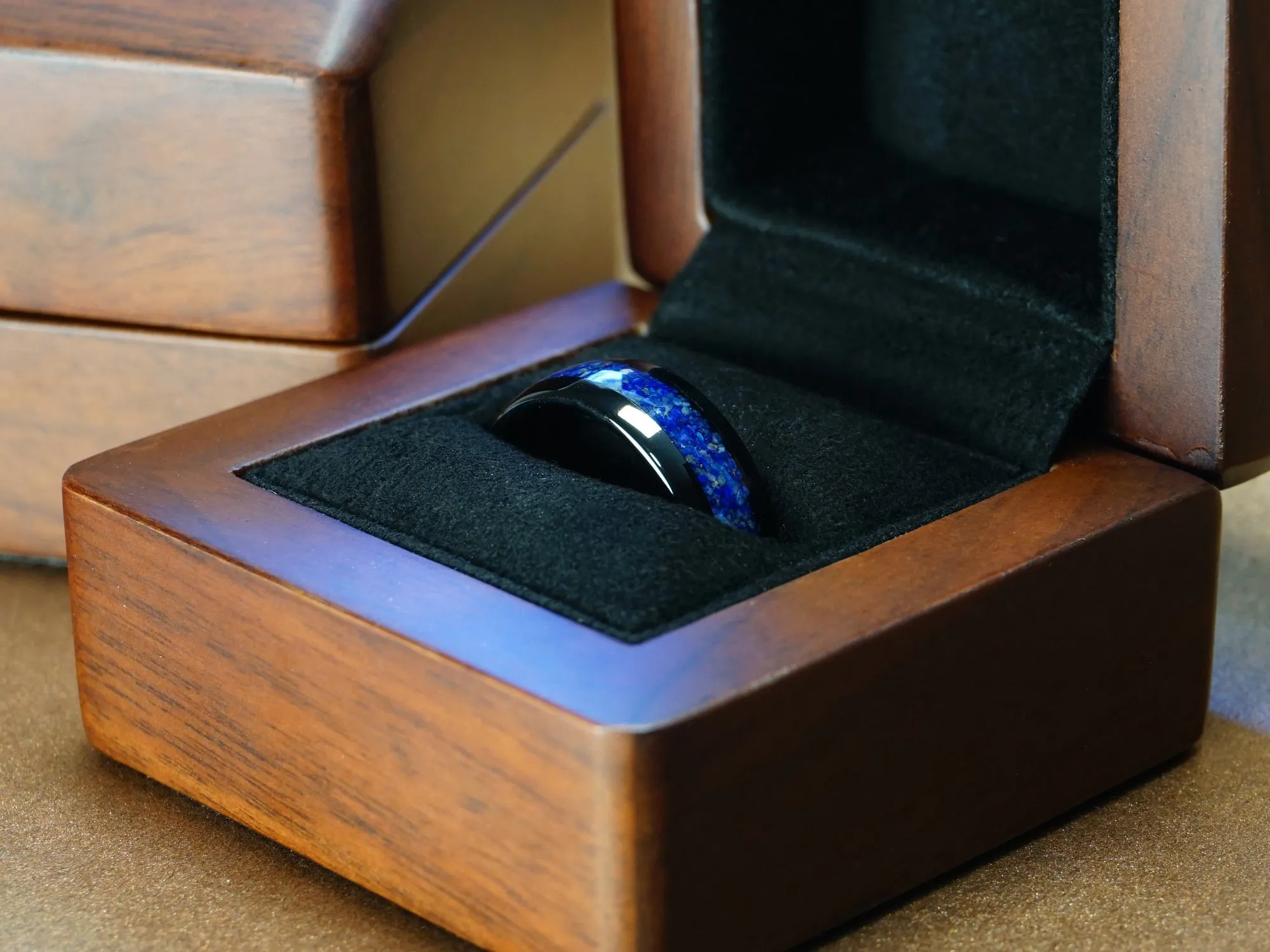 Lapis Lazuli Tungsten Ring, Polished Black - 8MM