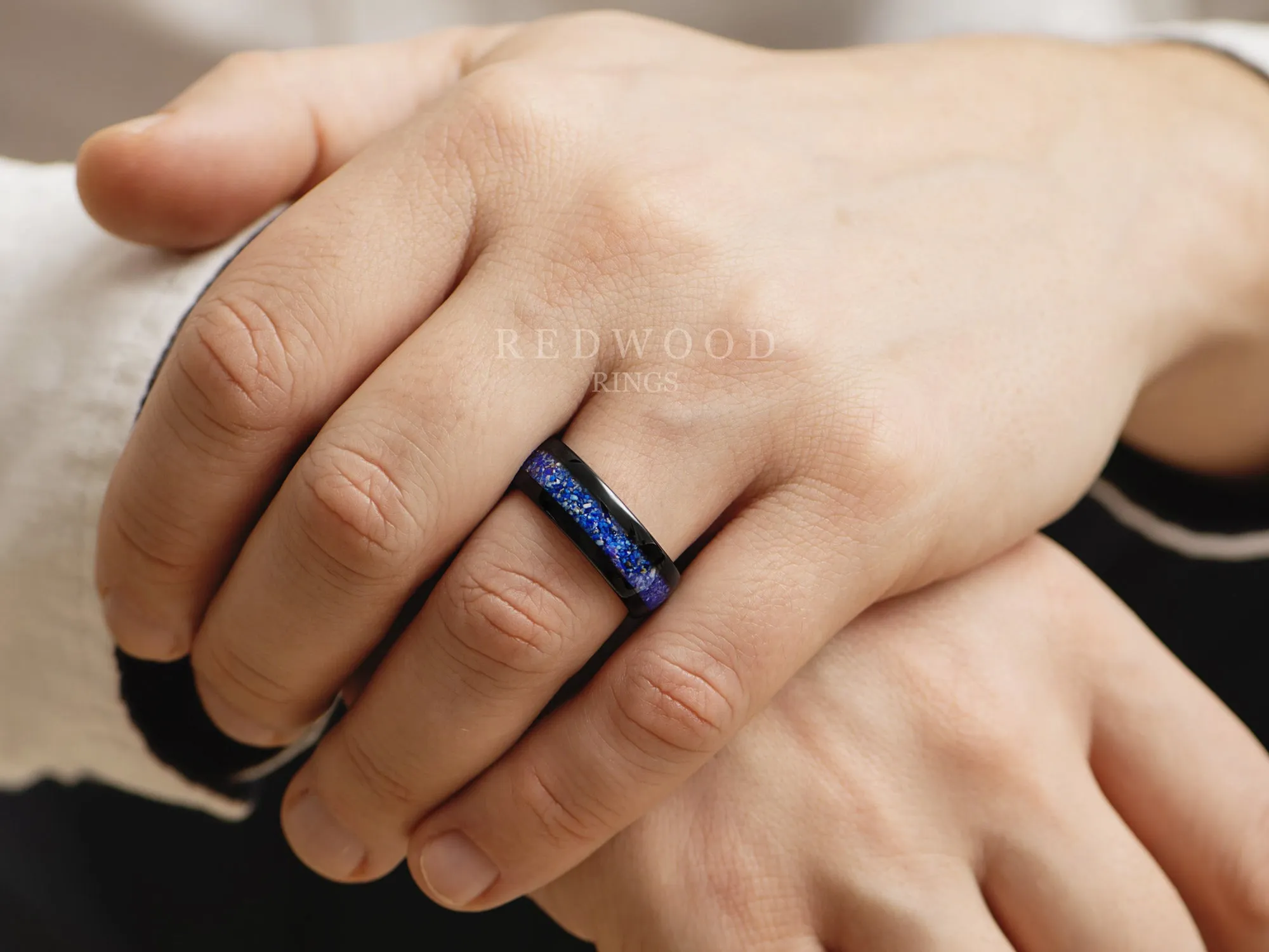 Lapis Lazuli Tungsten Ring, Polished Black - 8MM
