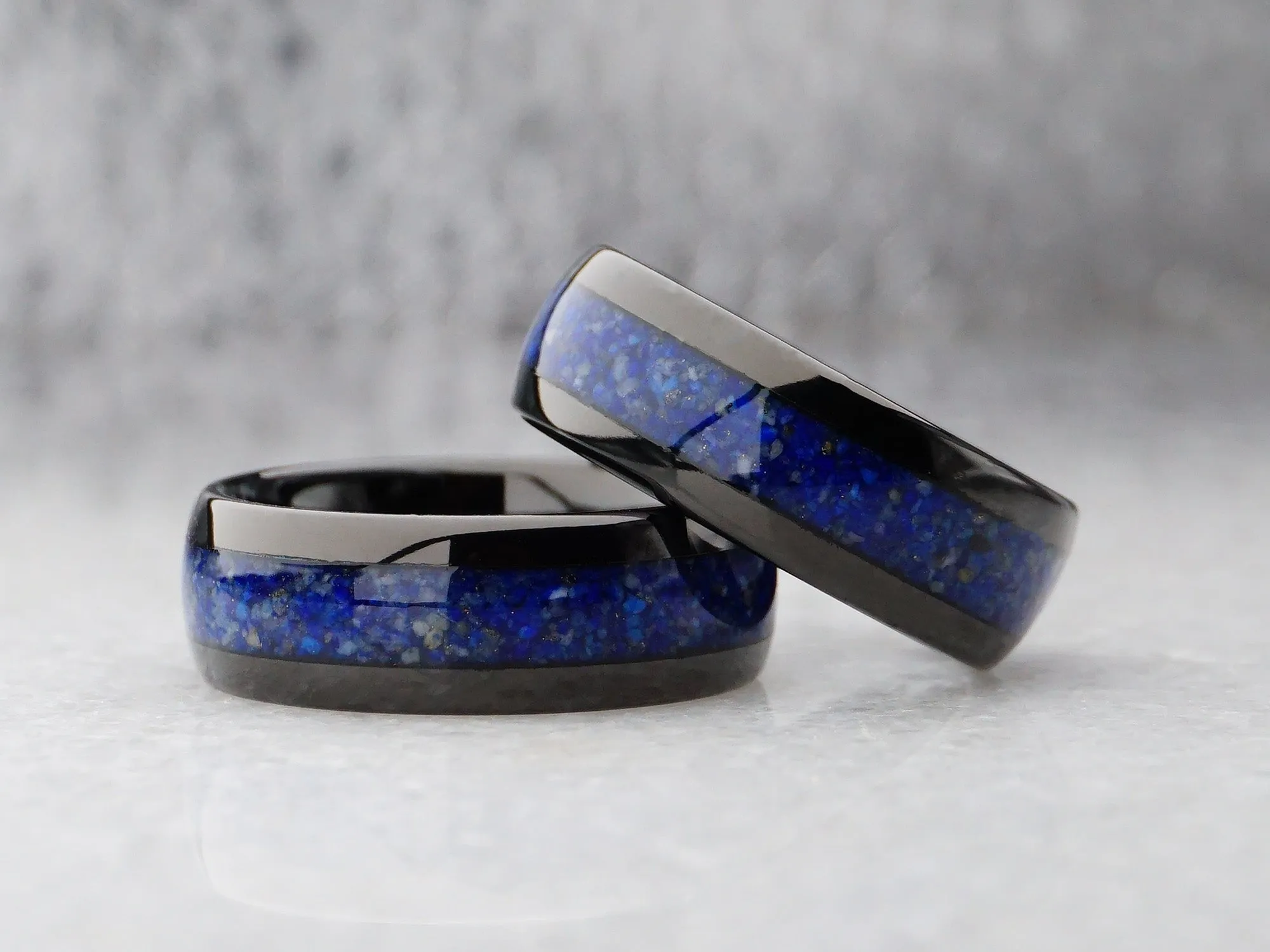 Lapis Lazuli Tungsten Ring, Polished Black - 8MM