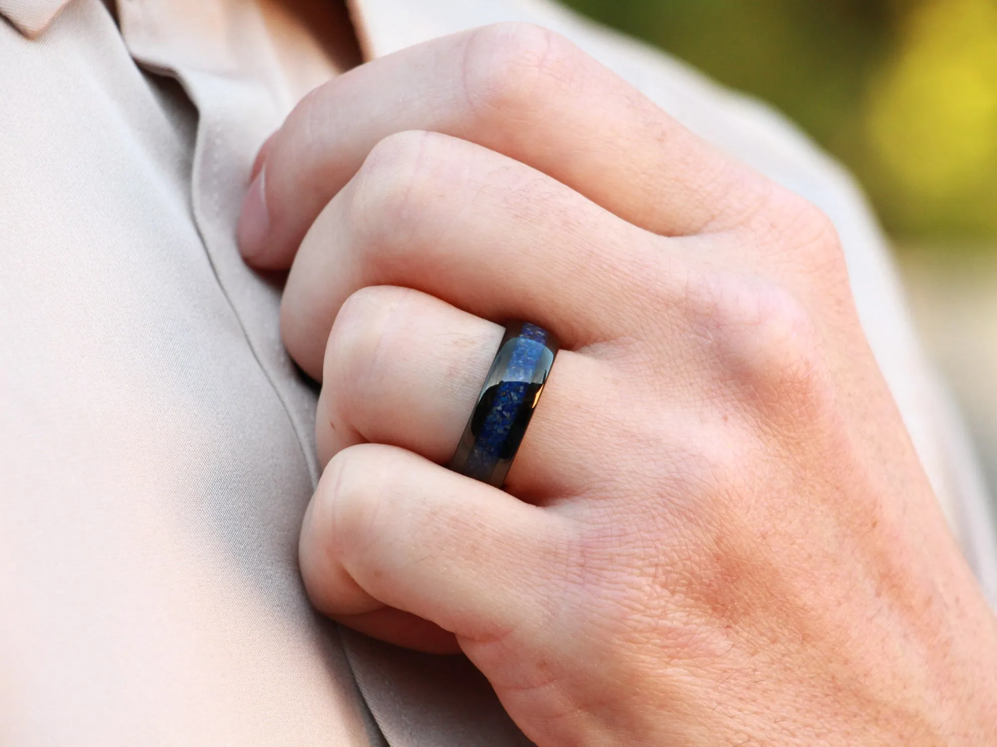 Lapis Lazuli Tungsten Ring, Polished Black - 8MM