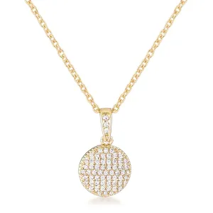 LOVCIA Dazzling CZ Pave Disc Pendant Necklace in Gold Finish