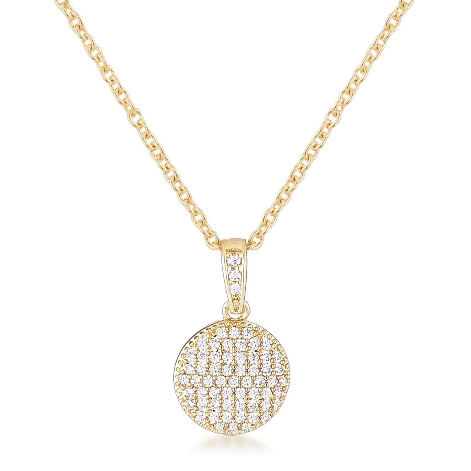 LOVCIA Dazzling CZ Pave Disc Pendant Necklace in Gold Finish