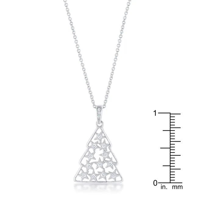LOVCIA Holiday Pave Christmas Tree Pendant with .2 ct CZ Rhodium