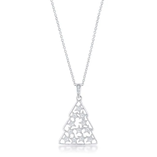 LOVCIA Holiday Pave Christmas Tree Pendant with .2 ct CZ Rhodium