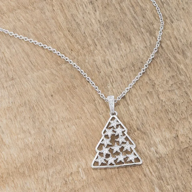 LOVCIA Holiday Pave Christmas Tree Pendant with .2 ct CZ Rhodium