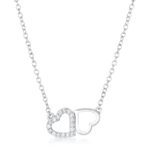 LOVCIA Rhodium-Plated CZ Double Hearts Romantic Necklace