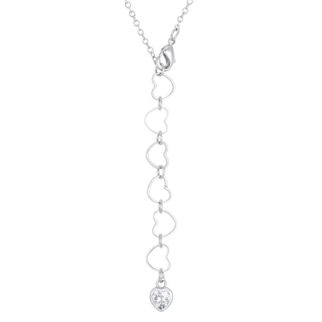 LOVCIA Rhodium-Plated CZ Double Hearts Romantic Necklace
