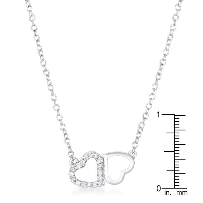 LOVCIA Rhodium-Plated CZ Double Hearts Romantic Necklace
