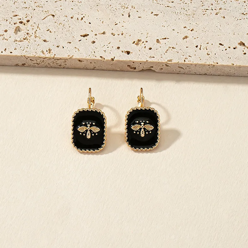 Luxurious Black and Gold Bee Drop Earrings - Vienna Verve Collection