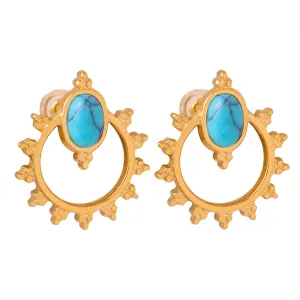 Luxurious Geometric Titanium Steel Earrings with Natural Stone Insets