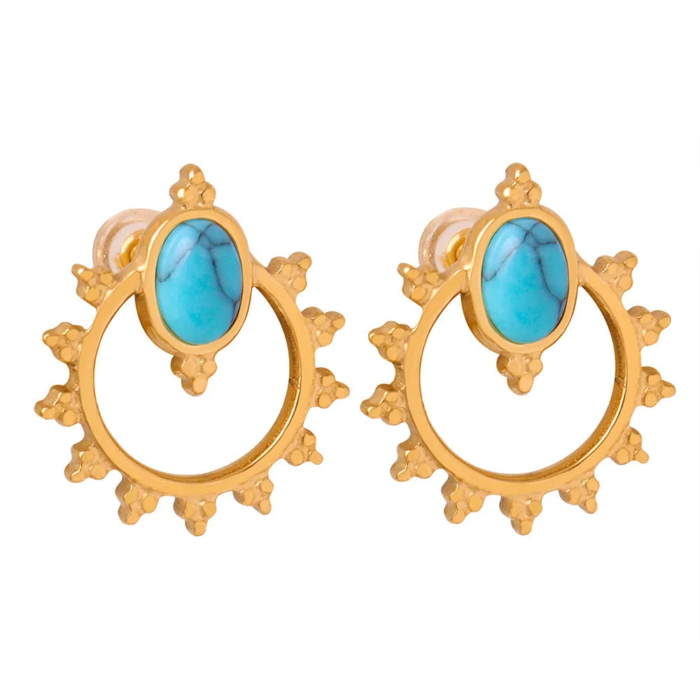 Luxurious Geometric Titanium Steel Earrings with Natural Stone Insets