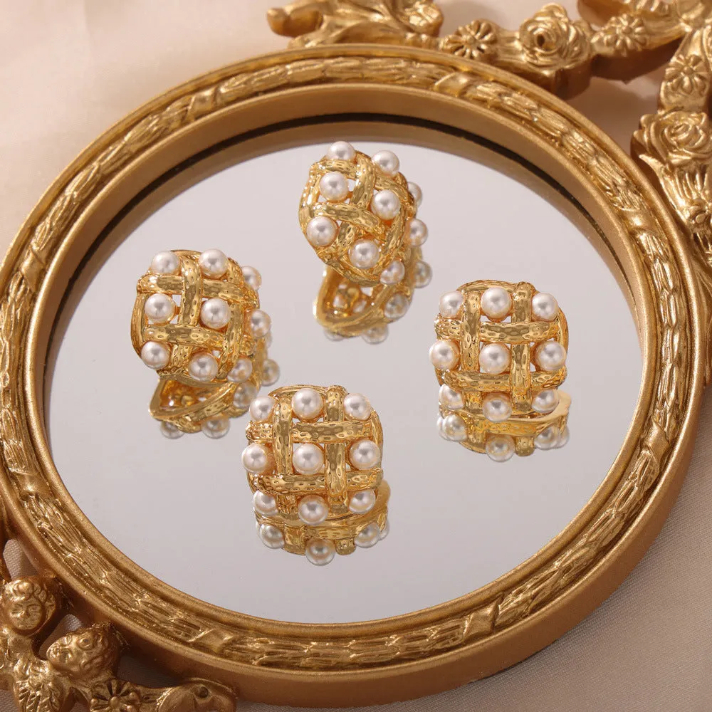Luxurious Retro Copper Hollow Bead Stud Earrings - Wholesale Jewelry