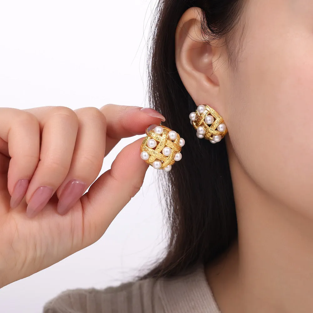 Luxurious Retro Copper Hollow Bead Stud Earrings - Wholesale Jewelry