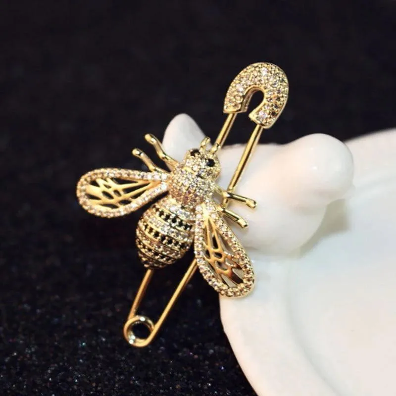 Luxurious Rhinestone Embellished Bee Brooch Pins