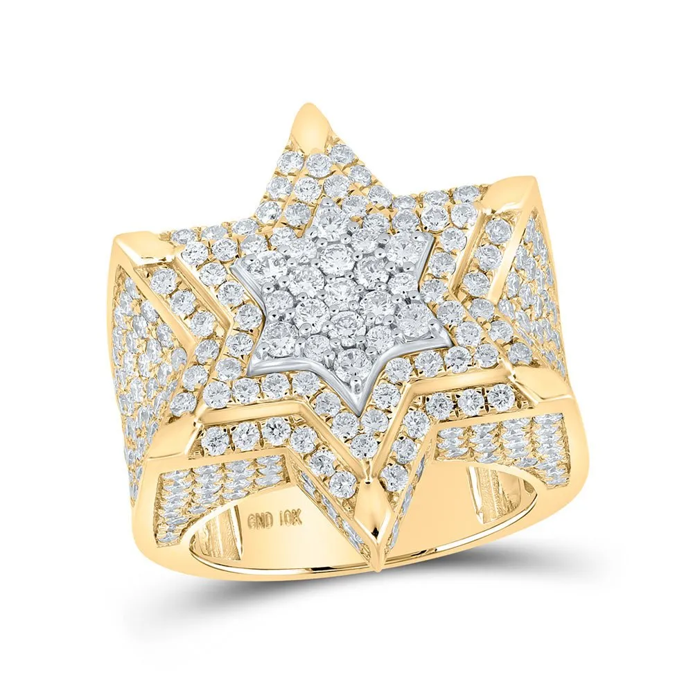 Majestic 10kt Two-tone Gold Mens Round Diamond Magen David Star Ring - 5 Cttw