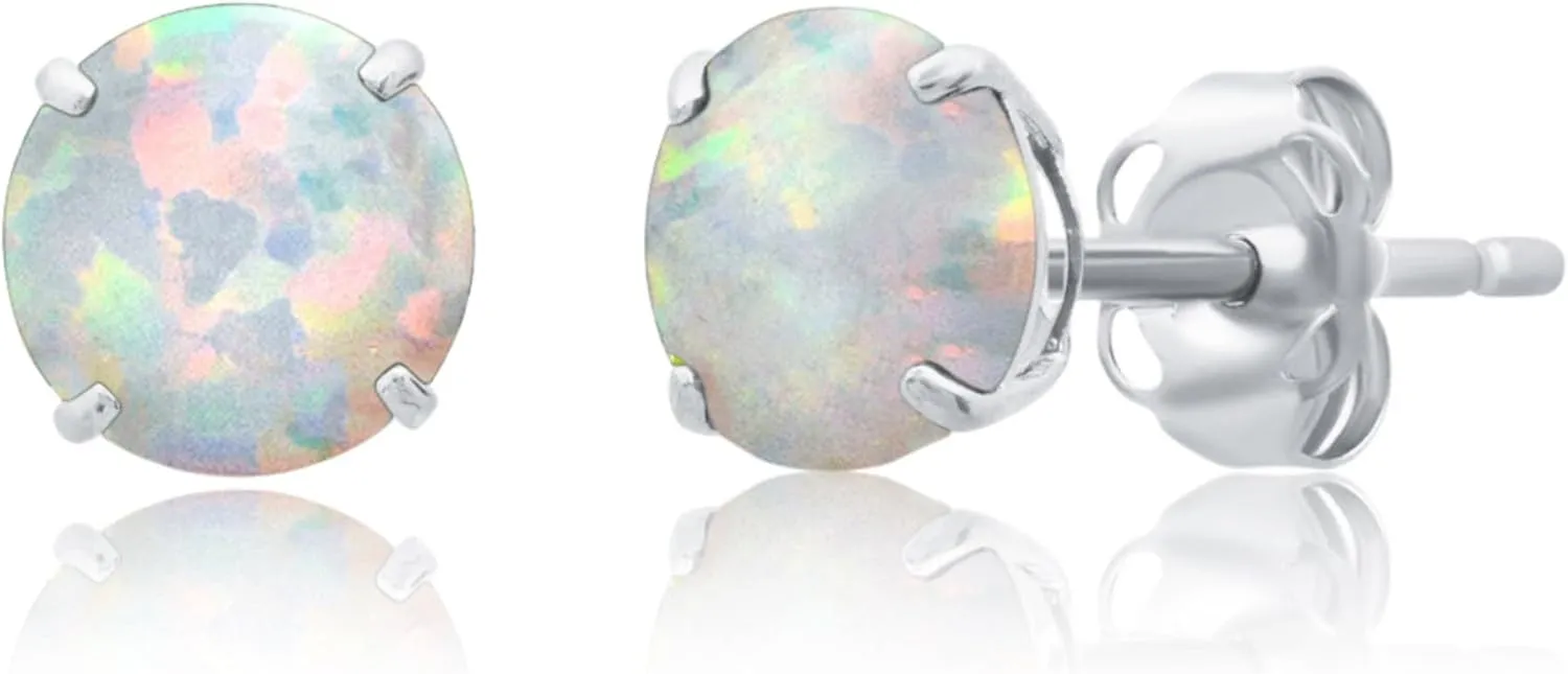 MAX   STONE 14k Gold Round Stud Gemstone Earrings - 6mm Birthstone, Real Gold Gemstone for Women