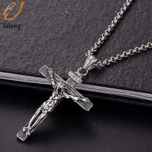 Men Chain Christian Jewelry Gifts Vintage  Cross INRI Crucifix Jesus Piece Pendant & Necklace Gold Color Stainless Steel