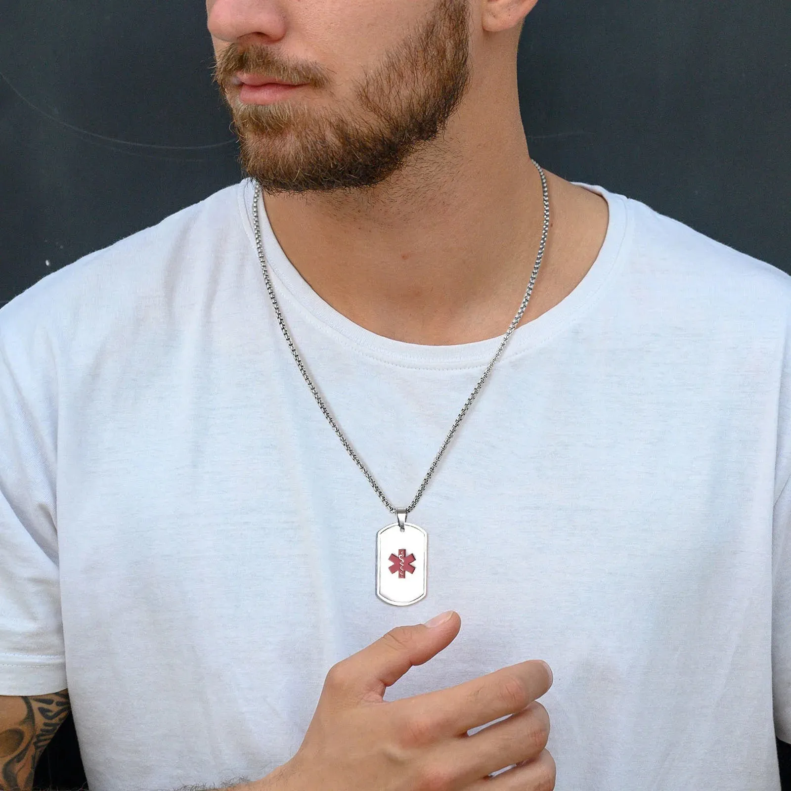 Mens Medical Alert ID Necklaces,Waterproof Stainless Steel Dog Tag Pendant Collar