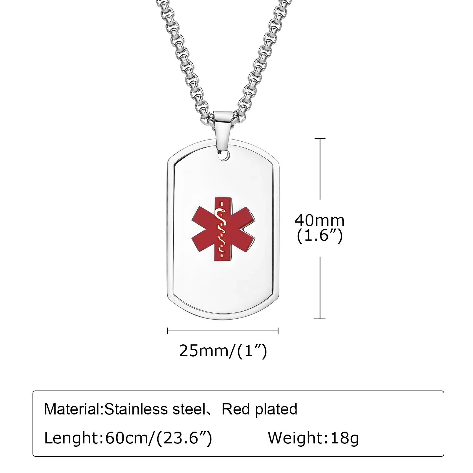 Mens Medical Alert ID Necklaces,Waterproof Stainless Steel Dog Tag Pendant Collar