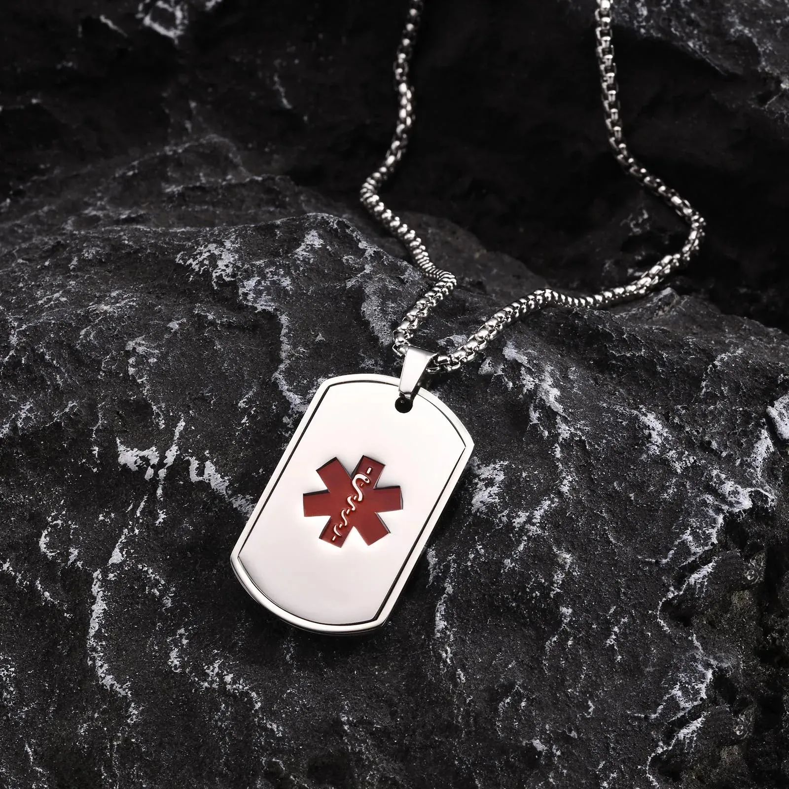 Mens Medical Alert ID Necklaces,Waterproof Stainless Steel Dog Tag Pendant Collar