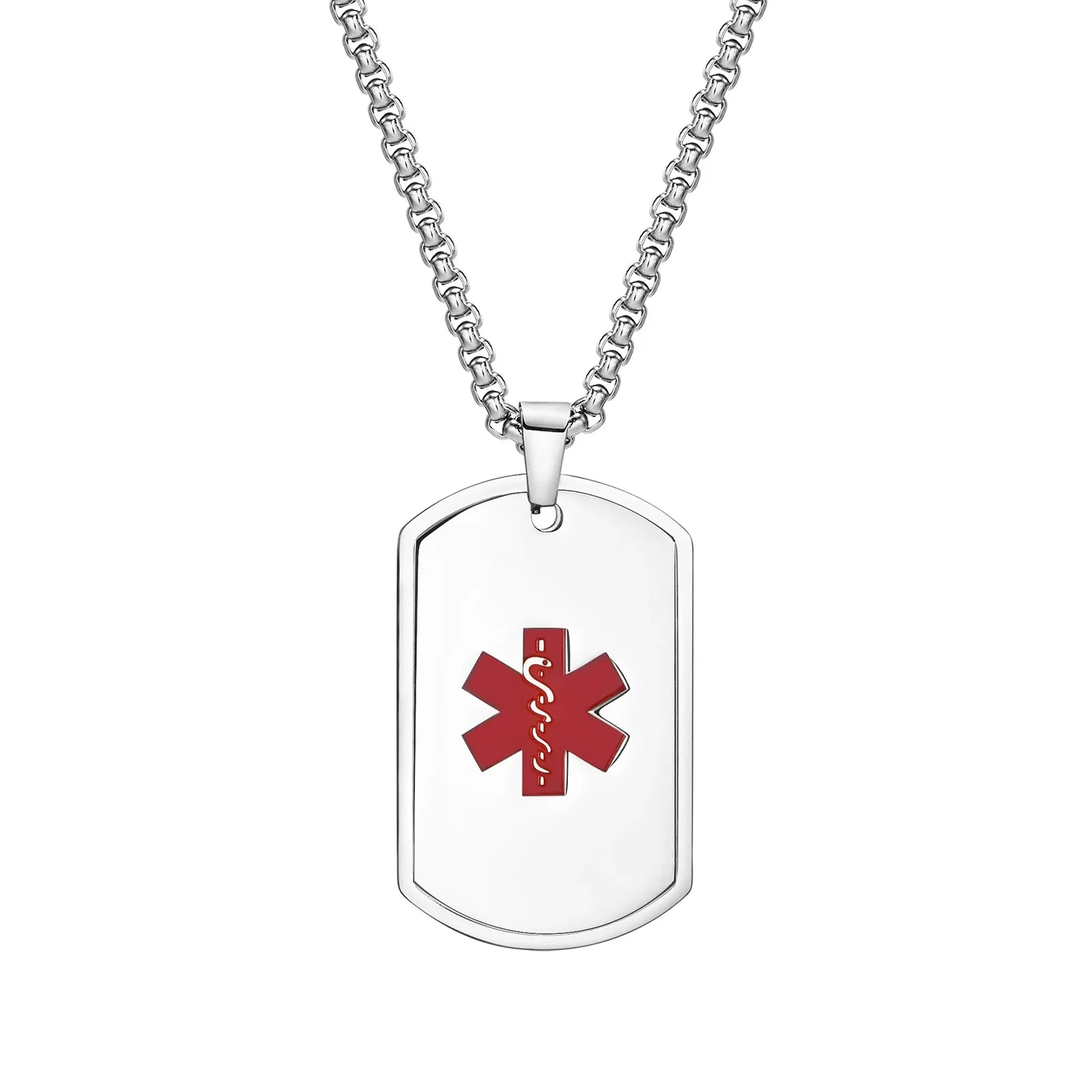 Mens Medical Alert ID Necklaces,Waterproof Stainless Steel Dog Tag Pendant Collar