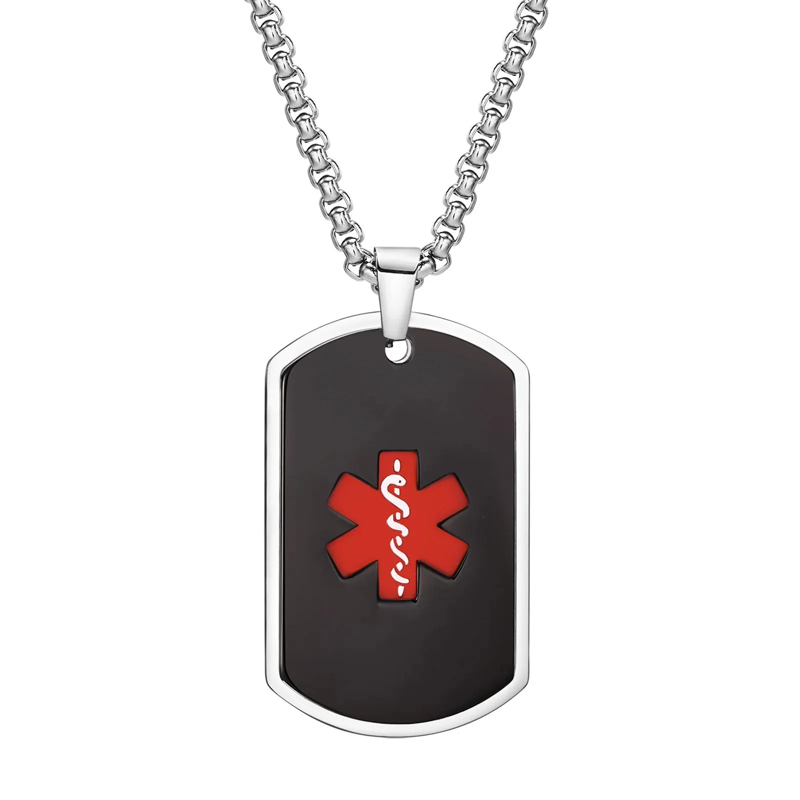 Mens Medical Alert ID Necklaces,Waterproof Stainless Steel Dog Tag Pendant Collar