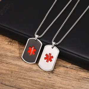 Mens Medical Alert ID Necklaces,Waterproof Stainless Steel Dog Tag Pendant Collar