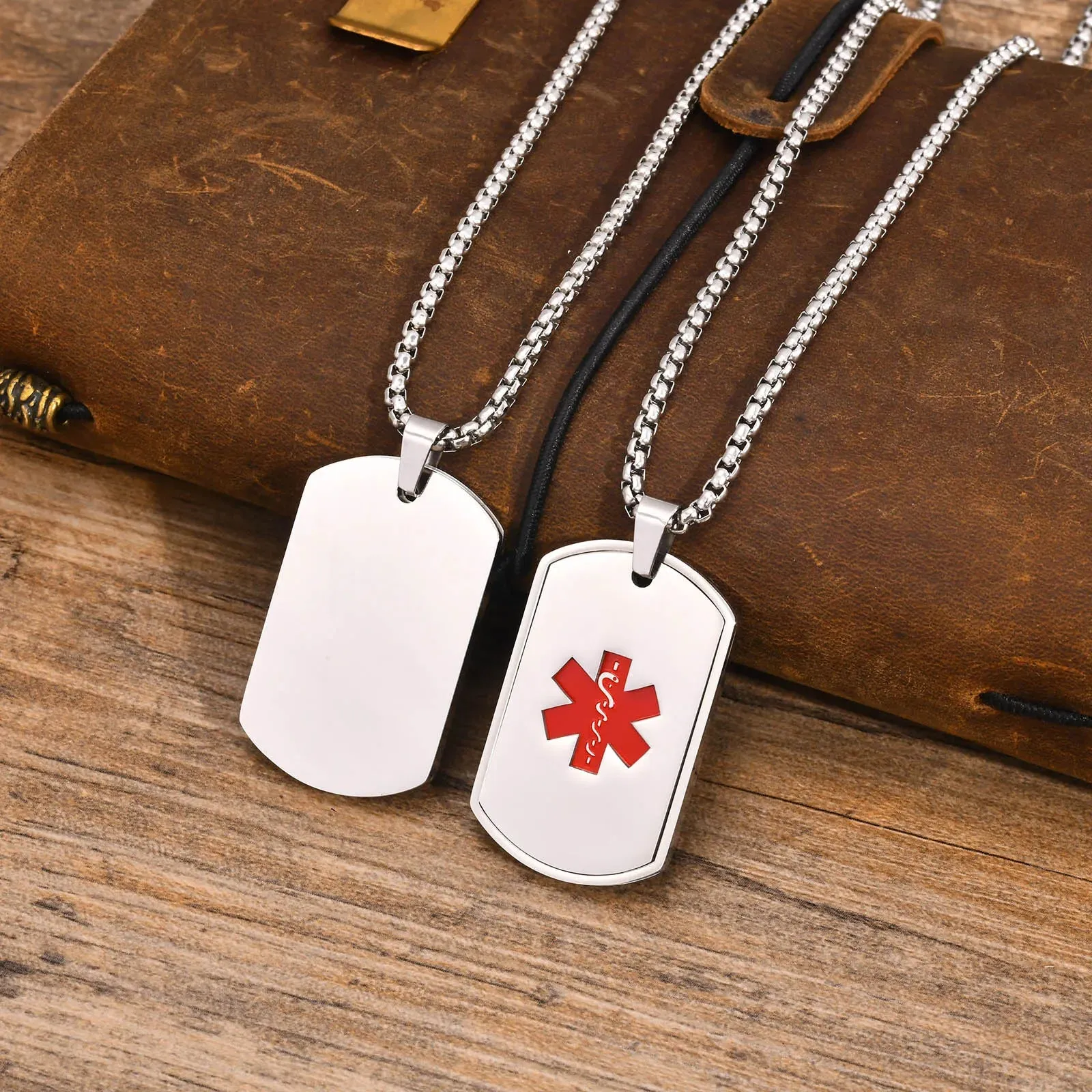 Mens Medical Alert ID Necklaces,Waterproof Stainless Steel Dog Tag Pendant Collar