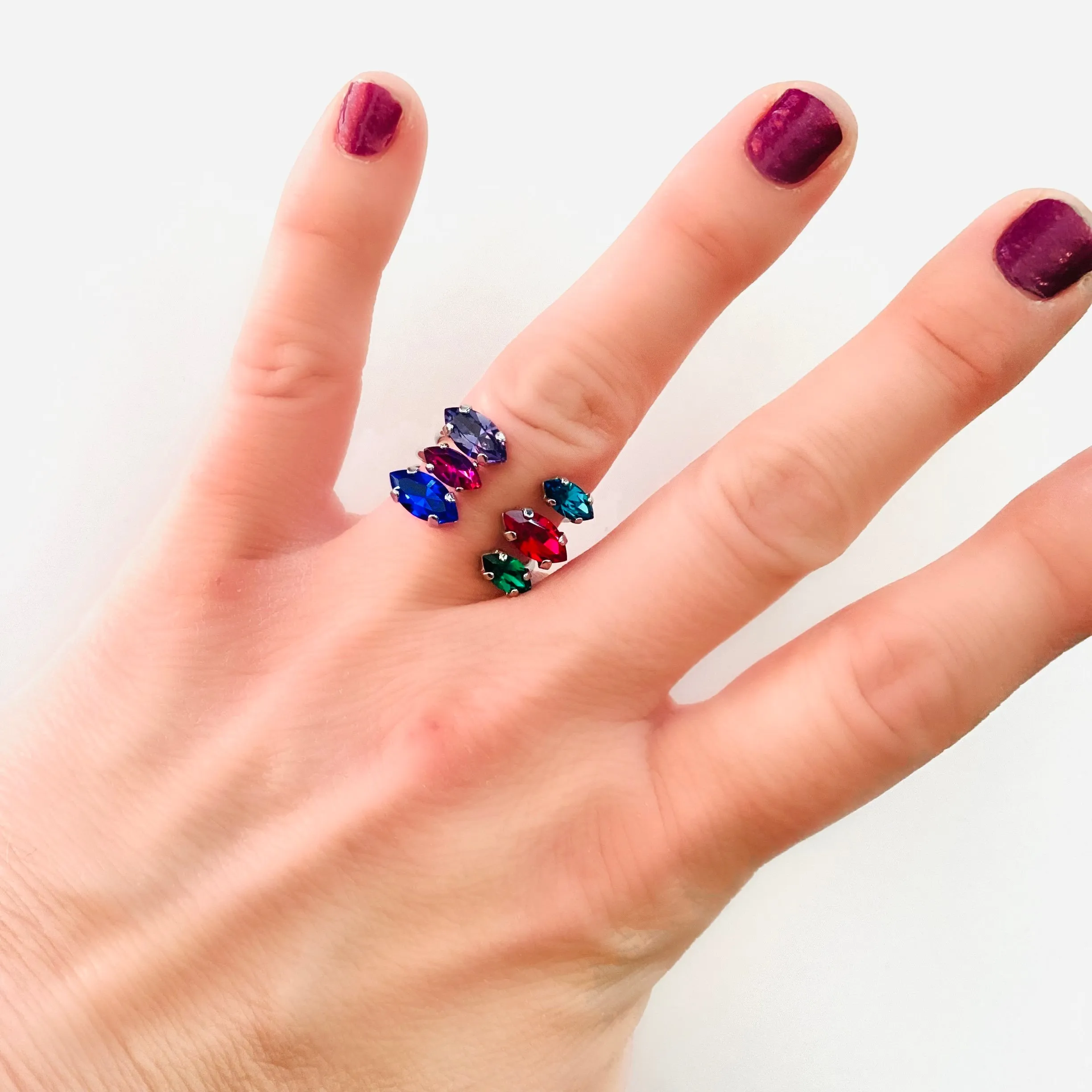 Navette Triple Open Top Ring in Jewel Tones