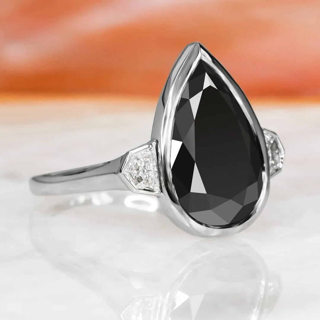 Negra Sombra  Bezel  Natural Black Diamond Pear Engagement Ring