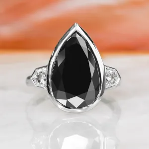 Negra Sombra  Bezel  Natural Black Diamond Pear Engagement Ring