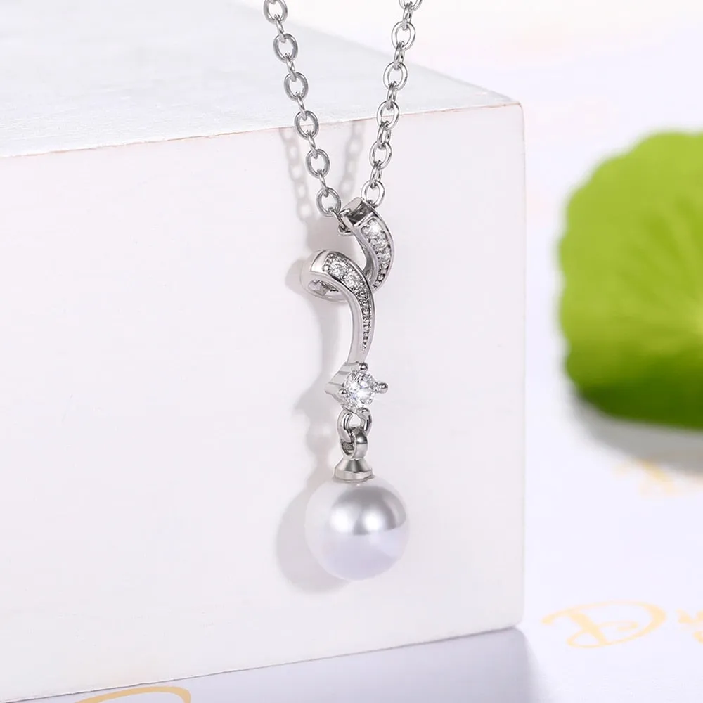 New Trendy Women Simulated Pearl Necklace Silver Color Temperament Clavicle Chain Necklace