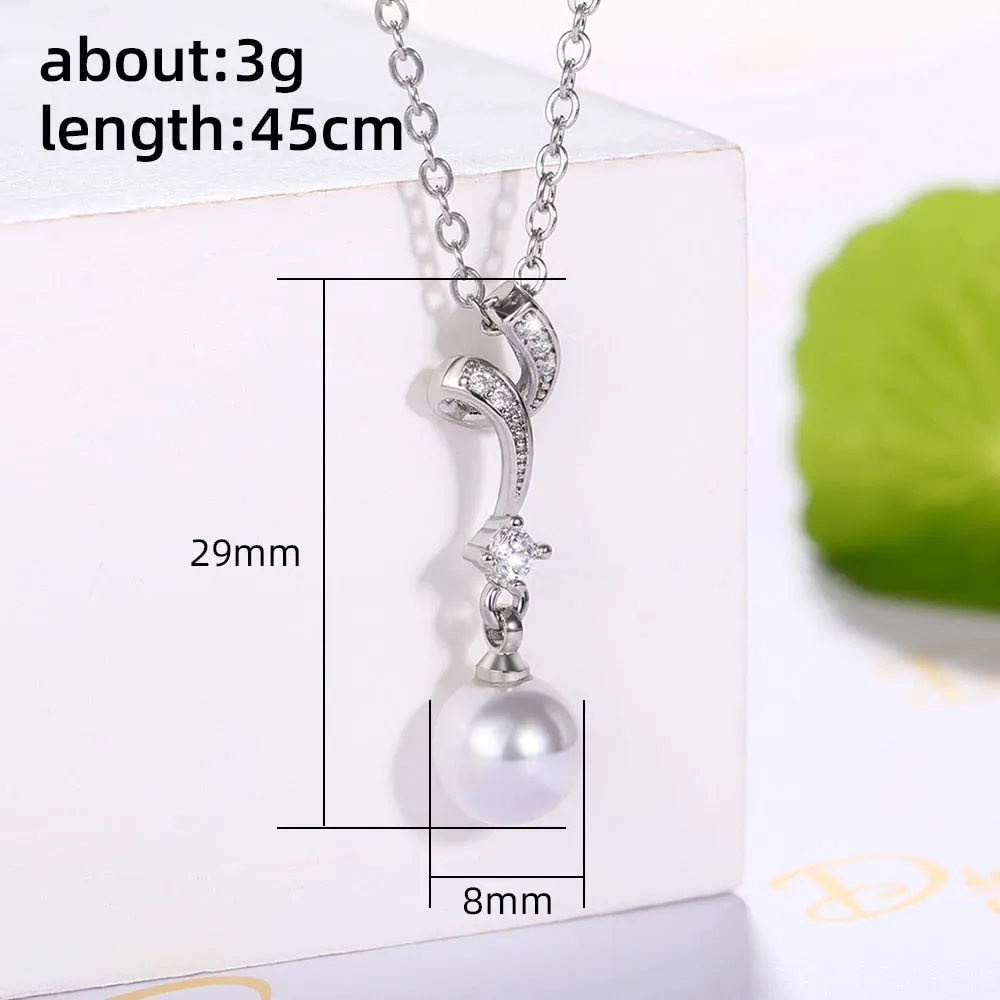 New Trendy Women Simulated Pearl Necklace Silver Color Temperament Clavicle Chain Necklace