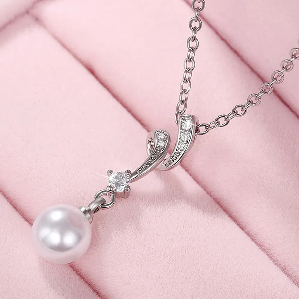 New Trendy Women Simulated Pearl Necklace Silver Color Temperament Clavicle Chain Necklace