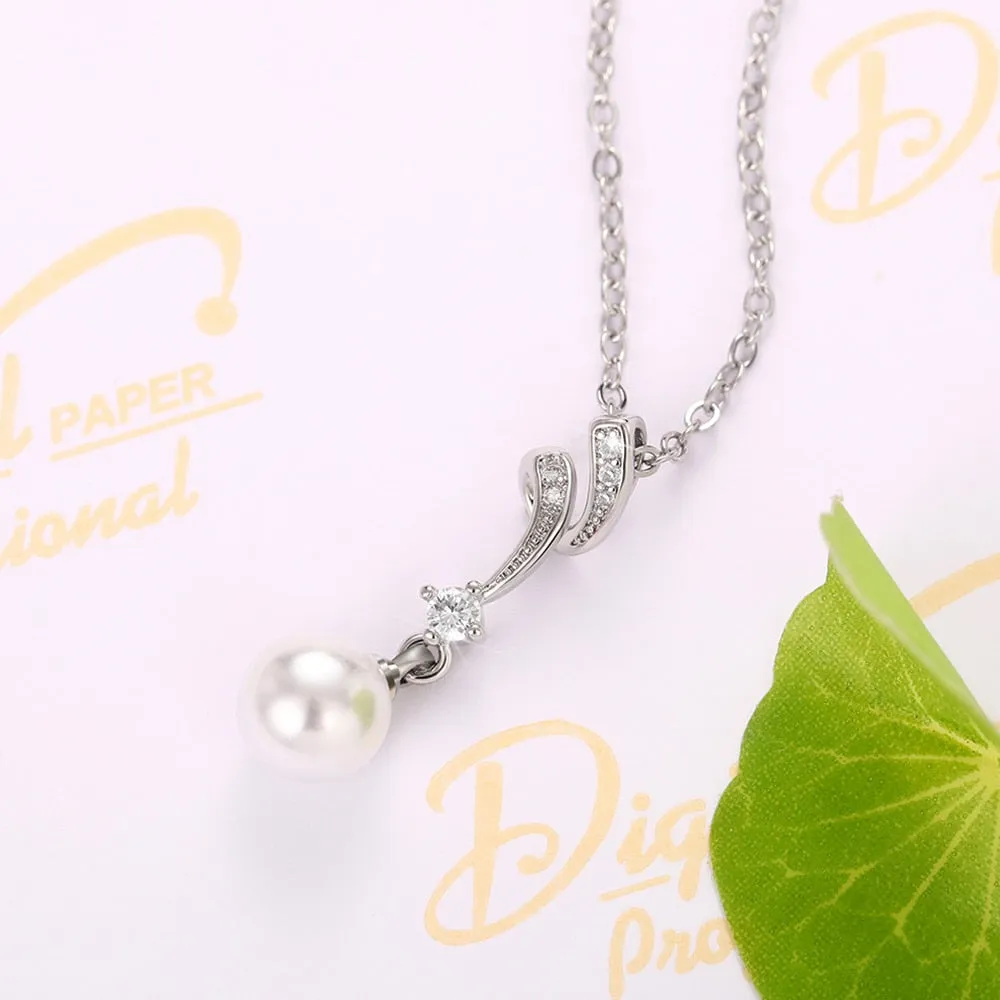 New Trendy Women Simulated Pearl Necklace Silver Color Temperament Clavicle Chain Necklace
