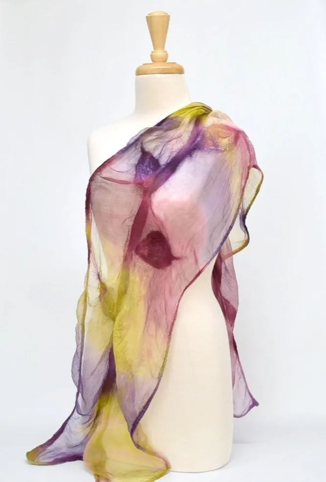 Nuno Felted Merino Wool and Silk Art Scarf - Leaf 13106