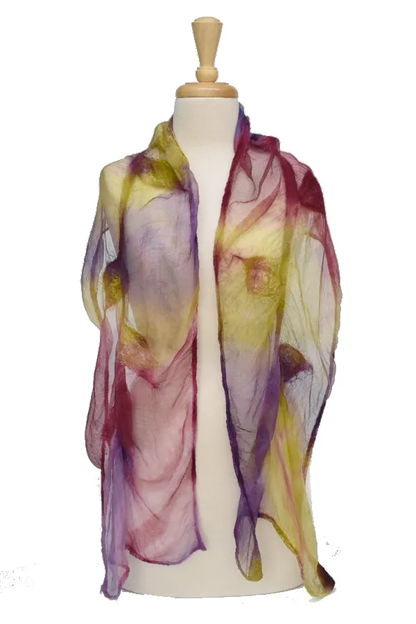 Nuno Felted Merino Wool and Silk Art Scarf - Leaf 13106